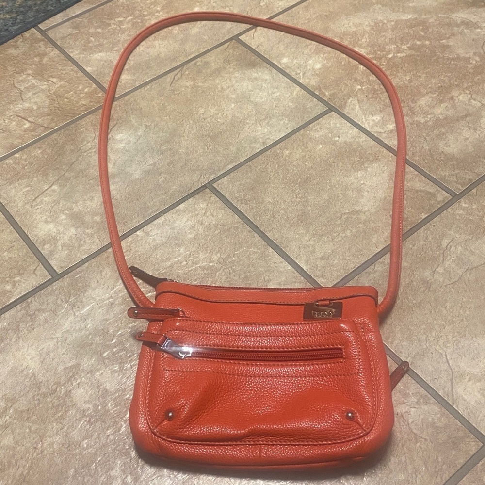 Tignanello Orange Leather Handbag Practical Feminine Utility